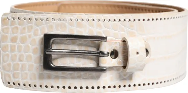 White Textured Leather Wide SilverMetal Buckle Belt