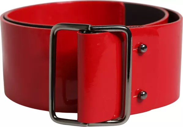 Red Wide Waist Silver Metal Buckle Belt