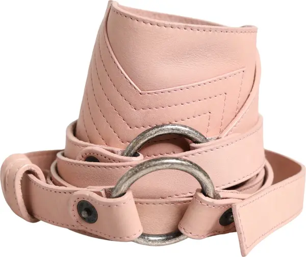 Light Pink Leather Wide Waist Round Buckle Belt