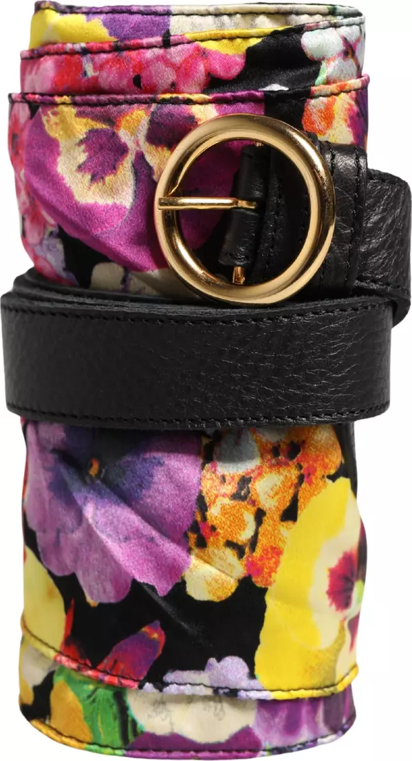 Multicolor Floral Wide Waist Gold Metal Buckle Cintura Belt