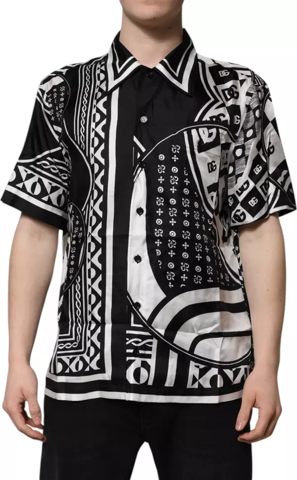 Black Silk Logo Print Short Sleeves Shirt