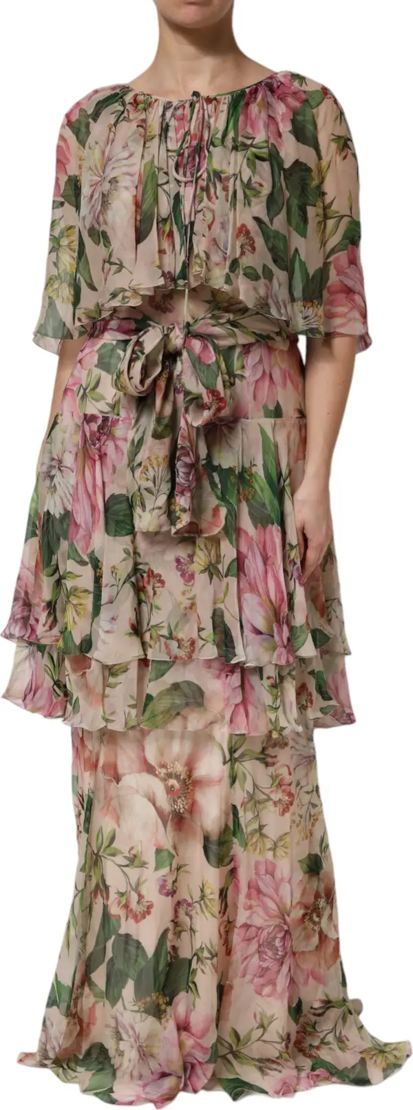Multicolor Floral Silk Layered Maxi Dress