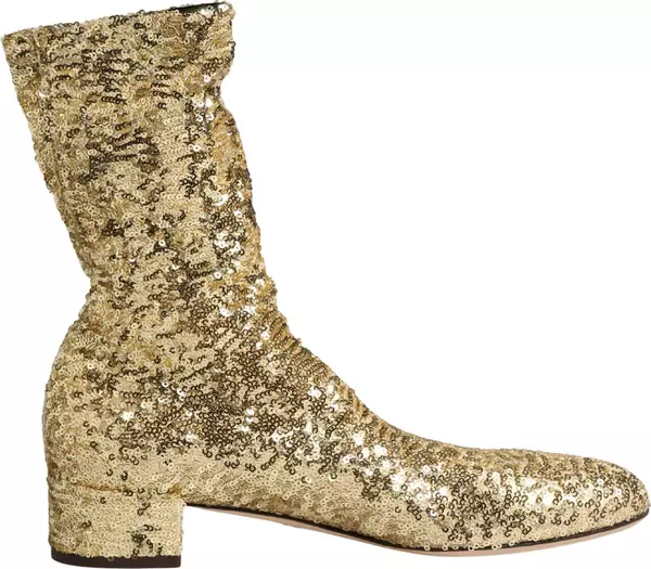 Gold Sequined Short Boots Stretch Shoes