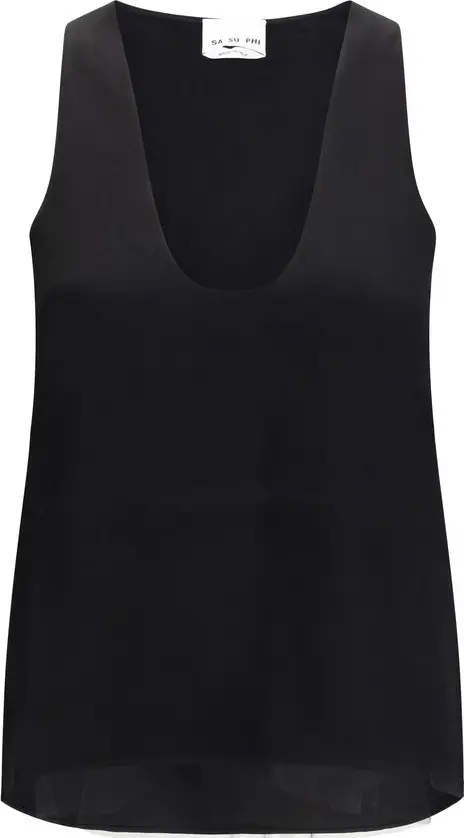 Black Silk Sleeveles T-Shirt