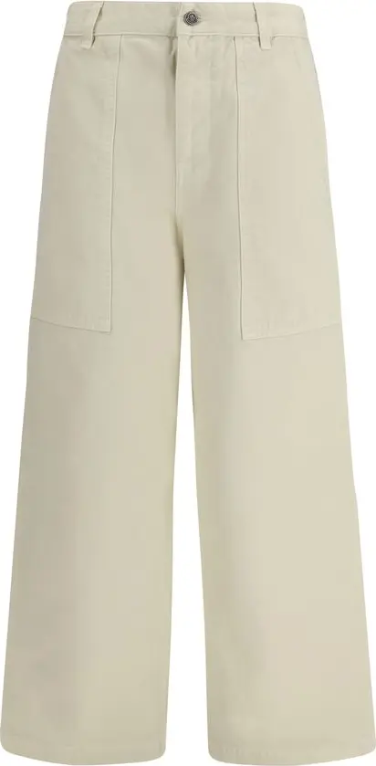Beige Cotton Casual Pants