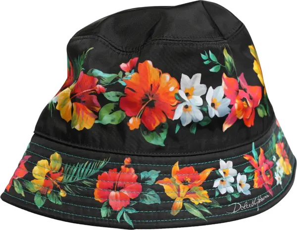 Men Black Floral Print Nylon Fisherman Cap Hat