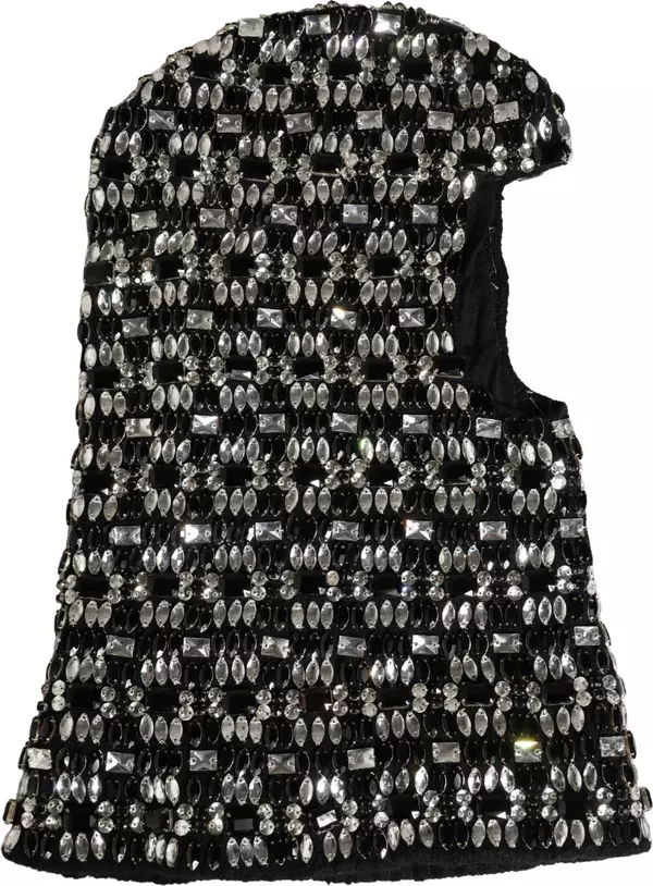 Black Wool Crystal Embellished Balaclava Hat
