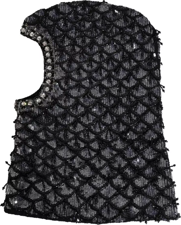 Black Wool Crystal Embellished Balaclava Hat