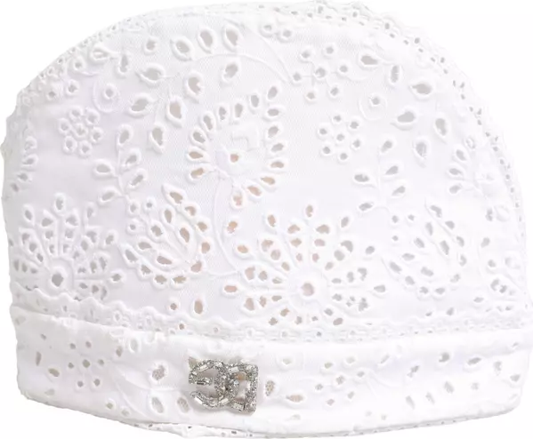 White Cotton Embroidered DG Crystal Headwear Hat