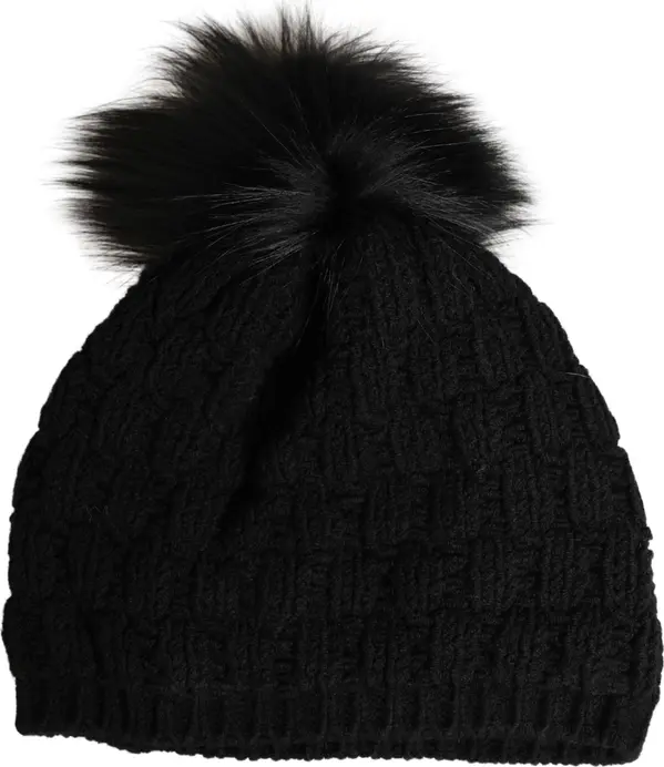 Black Acrylic Knitted Fur Winter Beanie