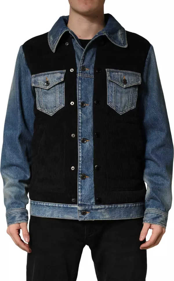 Black Blue Cotton Denim Blouson Men Jacket