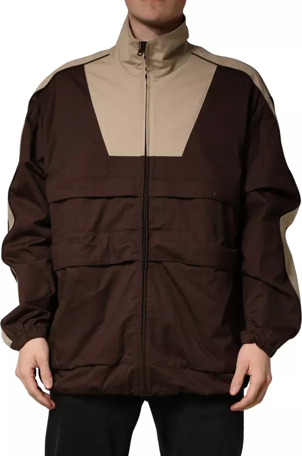 Brown Beige Cotton Zip Windbreaker Jacket