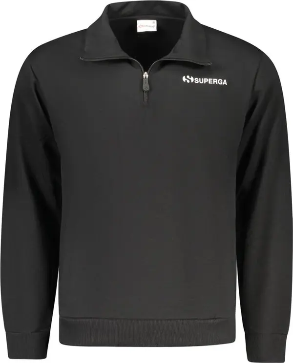 "Black Cotton Men's Sweatshirt with Half Zip and Pockets"