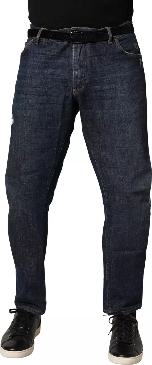 Dark Blue Washed Skinny Cotton Denim Jeans