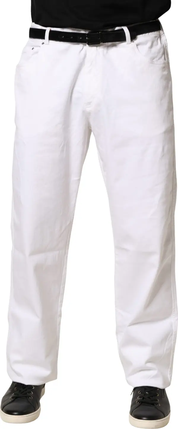 White Straight Mid Waist Denim Trouser Jeans
