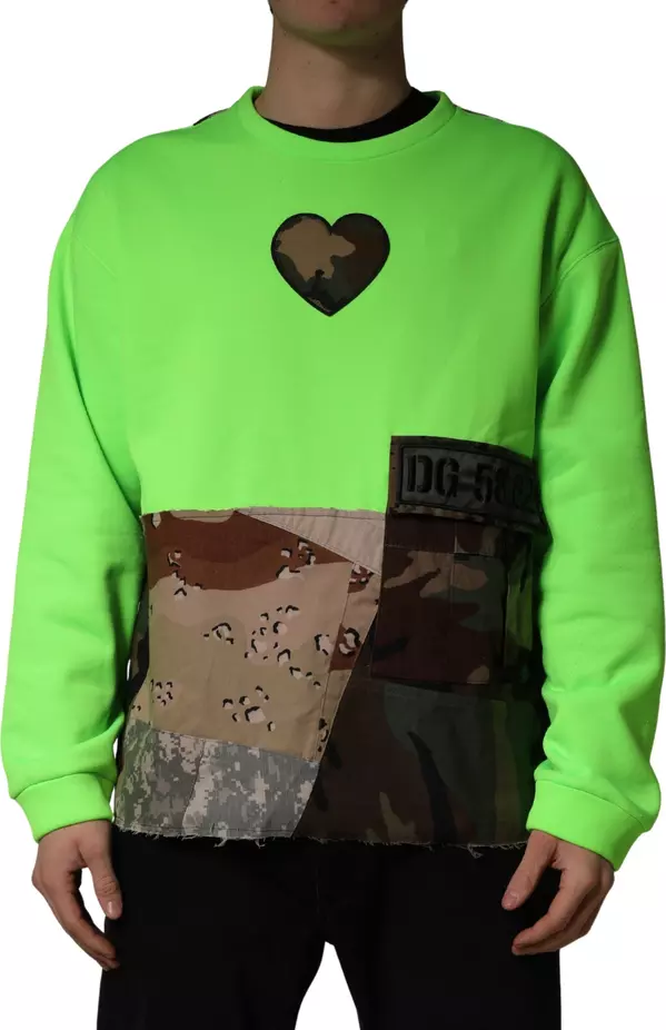 Green Patchwork Heart Men Sweatshirt Sweater