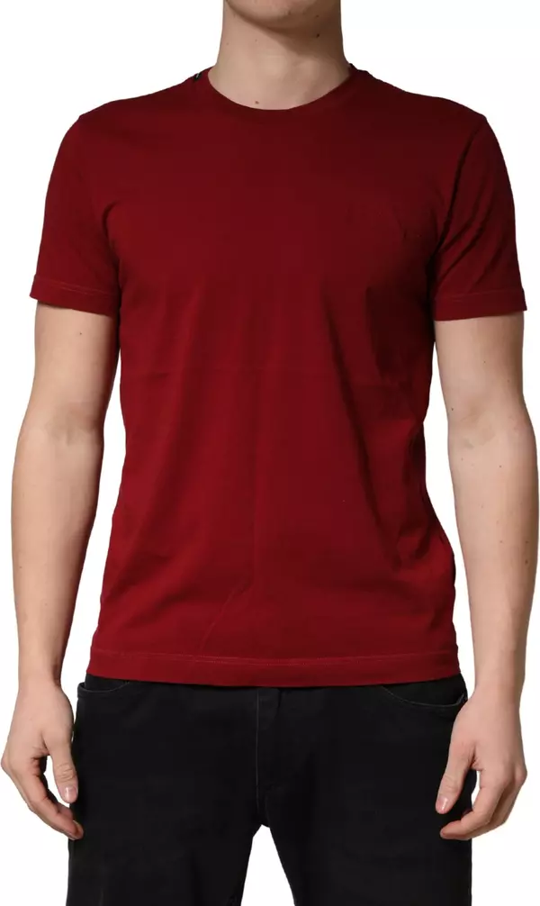 Maroon Cotton Crew Neck Short Sleeves T-shirt