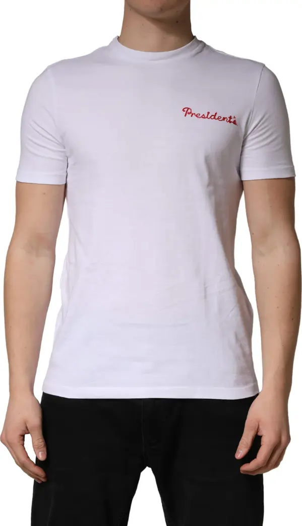 White Logo Embroidery Cotton Men Crew Neck T-shirt