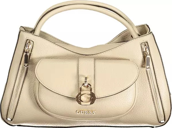 Beige Polyurethane Women Handbag