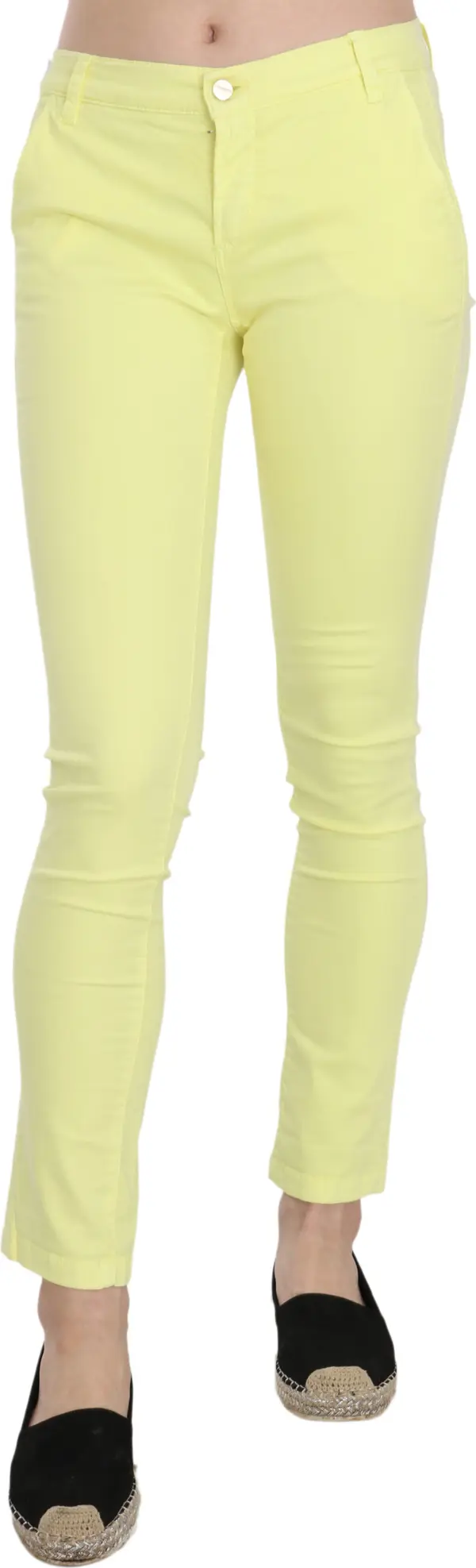Yellow Cotton Stretch Low Waist Skinny Casual Trouser Pants