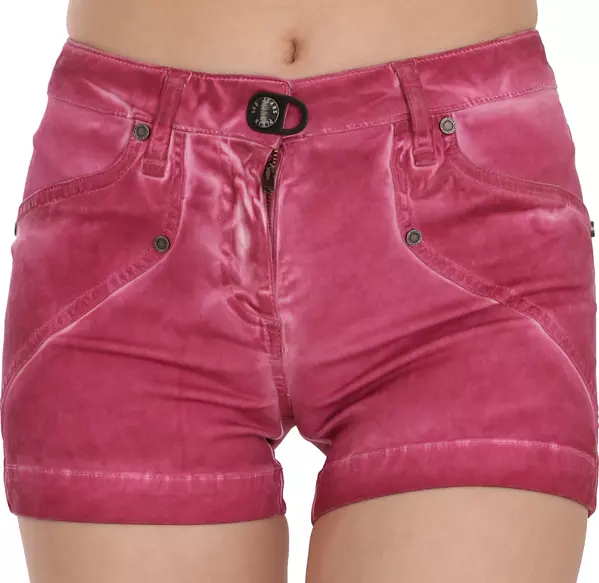 Pink Mid Waist Cotton Mini Denim Shorts