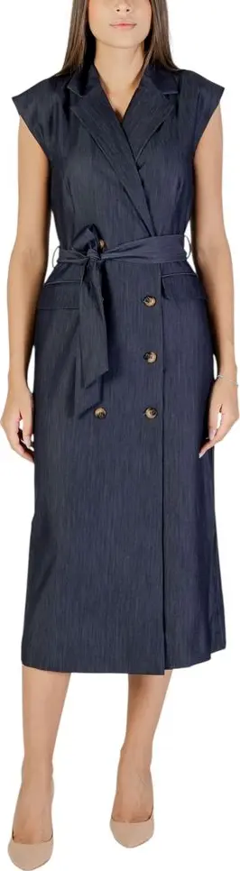 Blue Polyester Long Dress