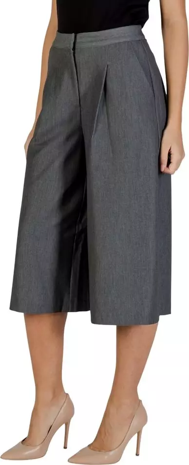 Gray Polyester Cropped Pants