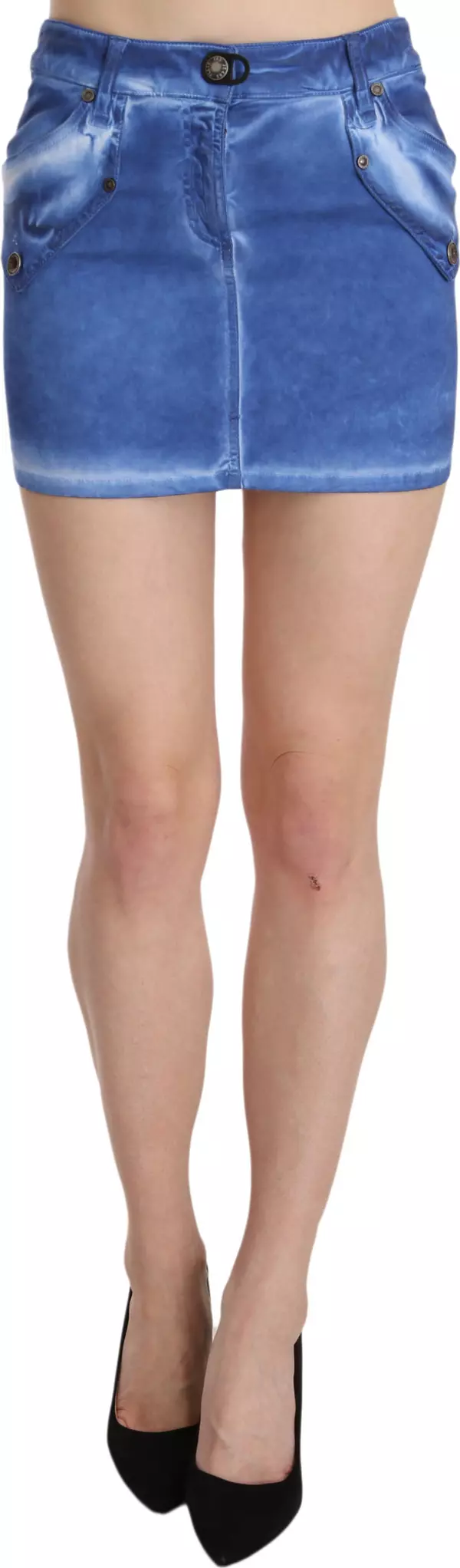 Blue Cotton Stretch Casual Mini Skirt