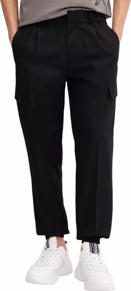 Black Polyester Casual Pants