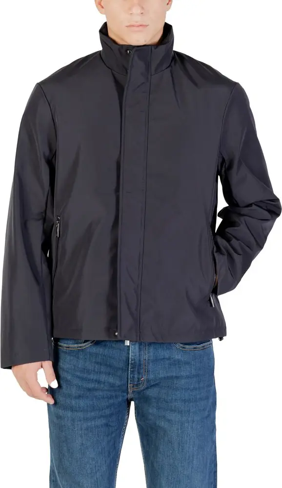 Blue Polyester Full-Length Jacket