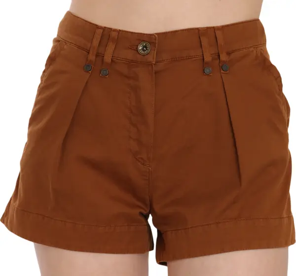 Brown Mid Waist Cotton Denim Mini Shorts