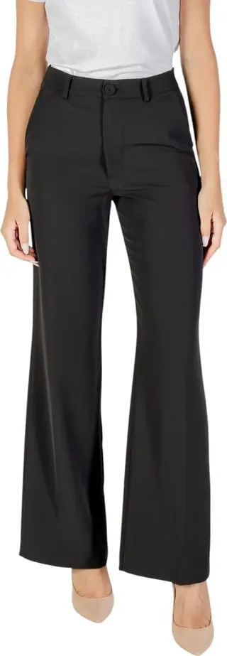 Black Polyester Casual Pants