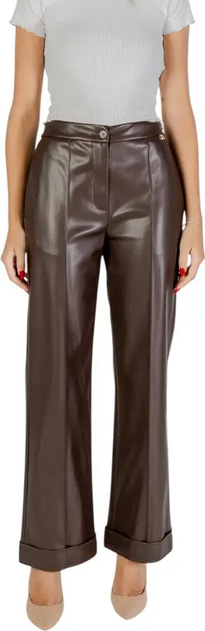 Brown Polyester Casual Pants