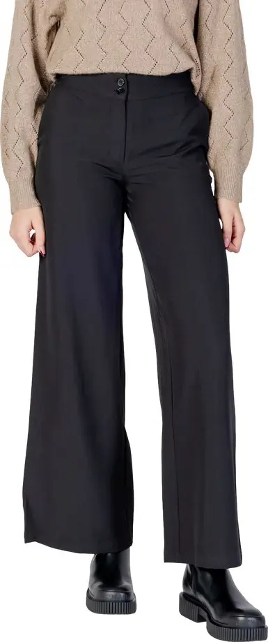 Black Polyester Flared Pants