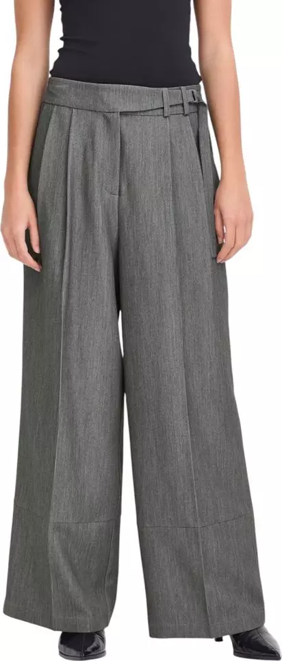 Gray Polyester Casual Pants