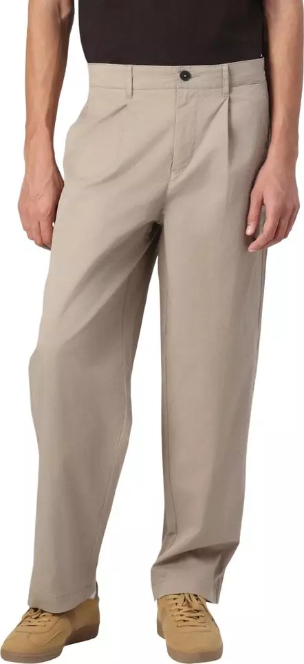 Beige Cotton Casual Pants