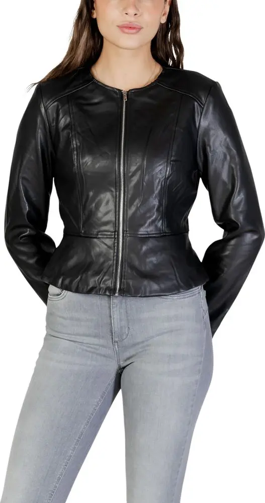 Black Polyester Leather Jacket