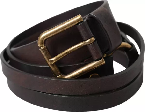 Dark Brown Leather Gold Metal Buckle Women Belt