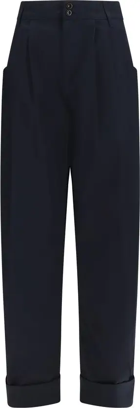 Blue Cotton Casual Pants