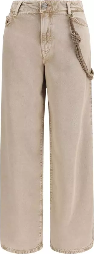 Beige Cotton Relaxed Fit Jeans