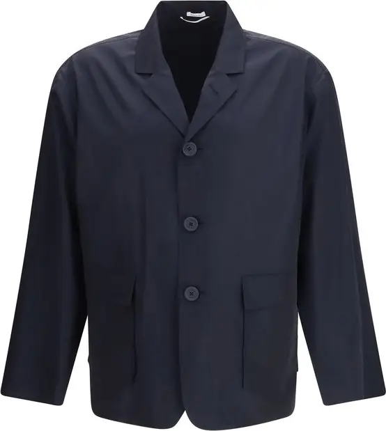 Blue Polyester Full-Length Jacket