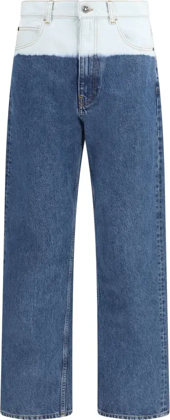 Blue Cotton Straight-Leg Jeans