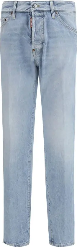 Blue Cotton Straight-Leg Jeans
