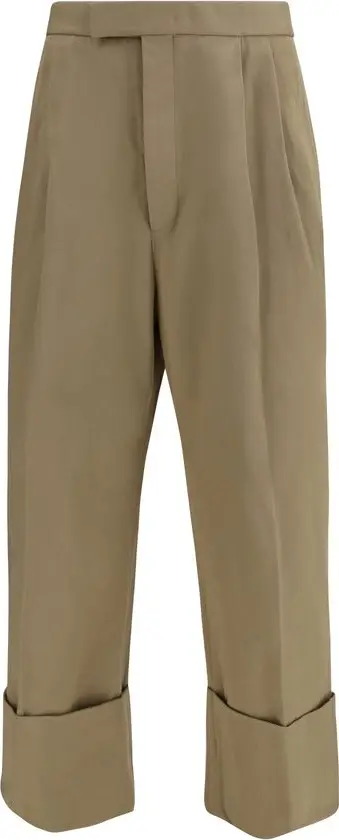 Beige Cotton Casual Pants