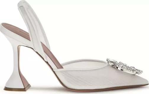 White Polyester High Heel Pumps