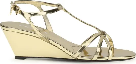 Gold Calf Leather Bos Taurus Wedge Sandals