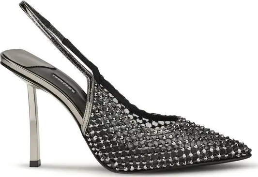 Black Nylon High Heel Pumps