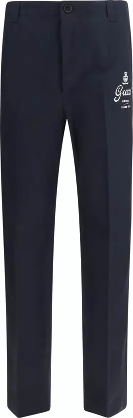 Blue Cotton Casual Pants