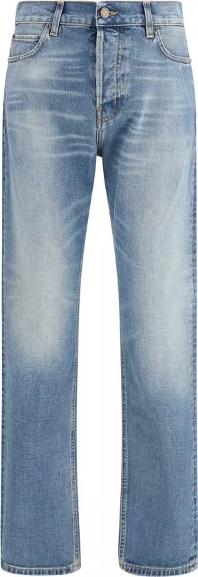 Blue Cotton Straight-Leg Jeans