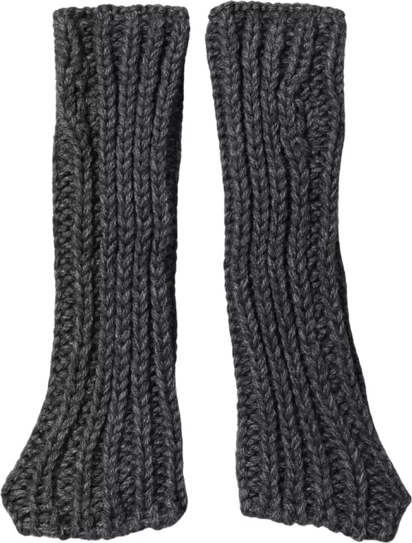 Gray Acrylic Knitted Fingerless Arm Warmer Gloves